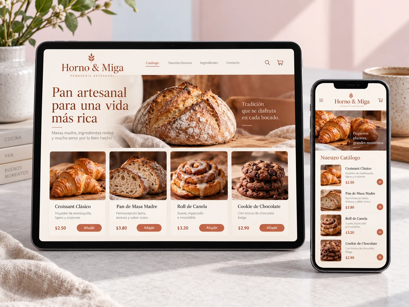 Catálogo digital de MM Publicidad en tableta y celular